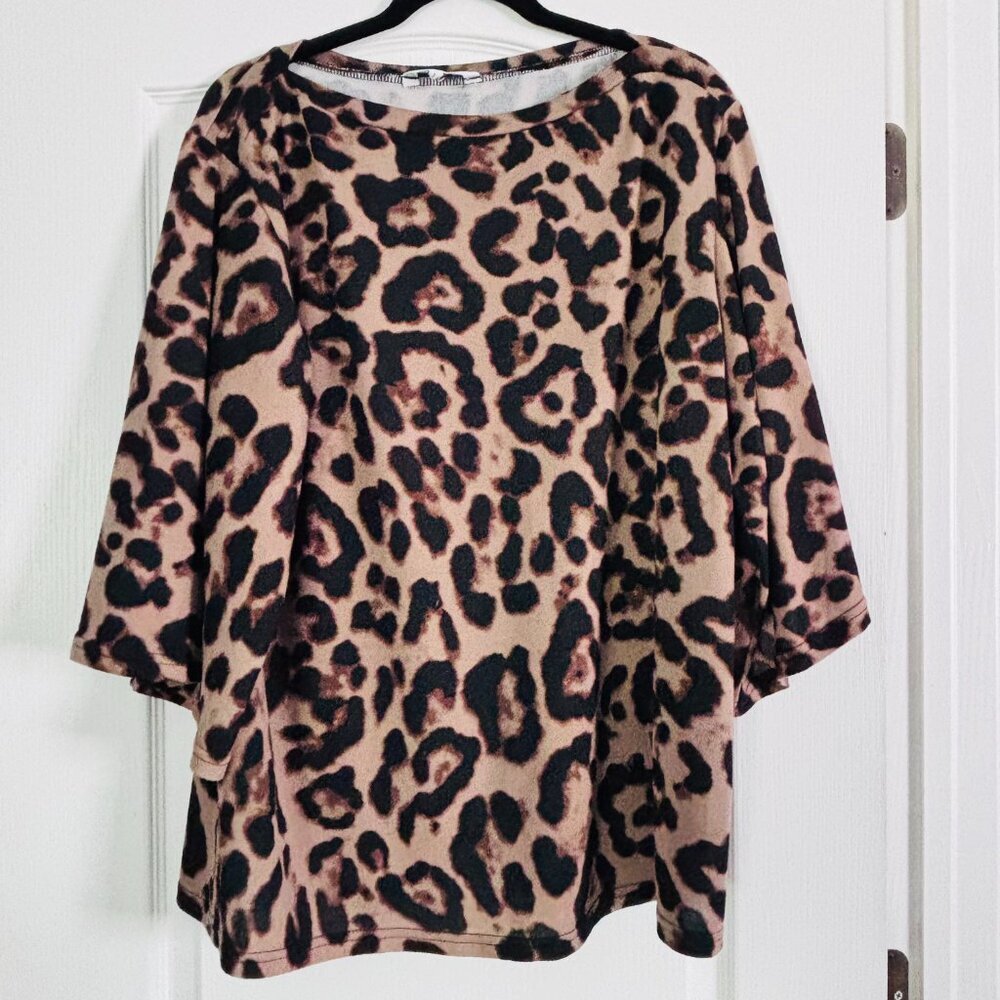Amaryllis Leopard Print Bell Sleeve Top Animal Print Blouse